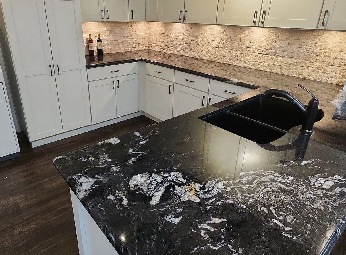 Titanium granite countertops on a kitchen island